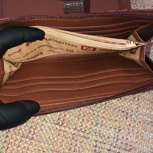 W STONE MOUNTAIN Brown Leather Check Book 20 Card Slips 4 Billfolds Long Wallet - Picture 13 of 17